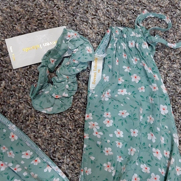 NWT Seven Islands Womens High Low Green Floral Dress With Hair Tie Plus Size 1X - Picture 11 of 12